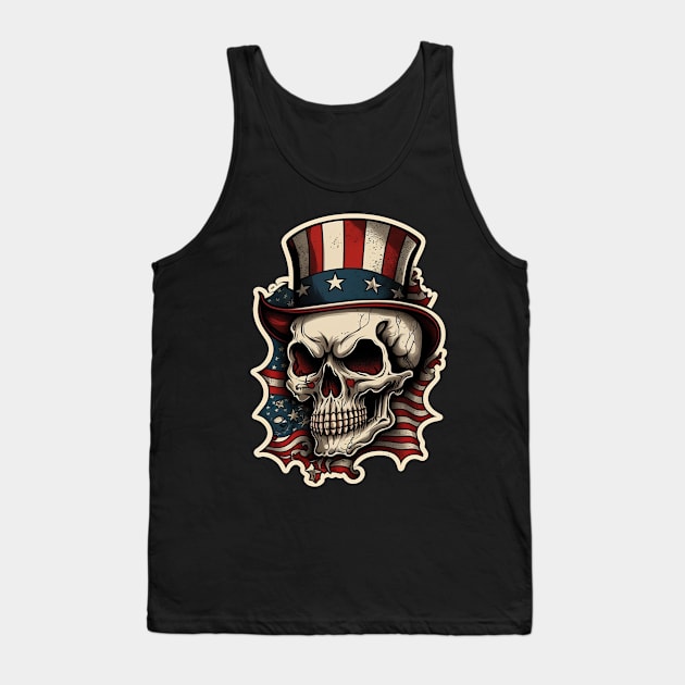 USA Proud Skull Top Hat American Tattoo Retro Flash Hipster Tattoo Patriot Old School Tank Top by The Dirty Gringo